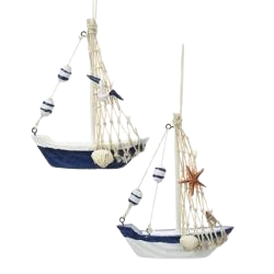[D3351] 5.5"WOODEN BLUE & WHITE SAILBOAT  INDIVIDUAL