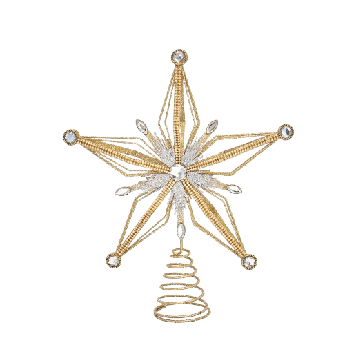 [D4738] 12.5"METAL GOLD & SILVER STAR TREETOP