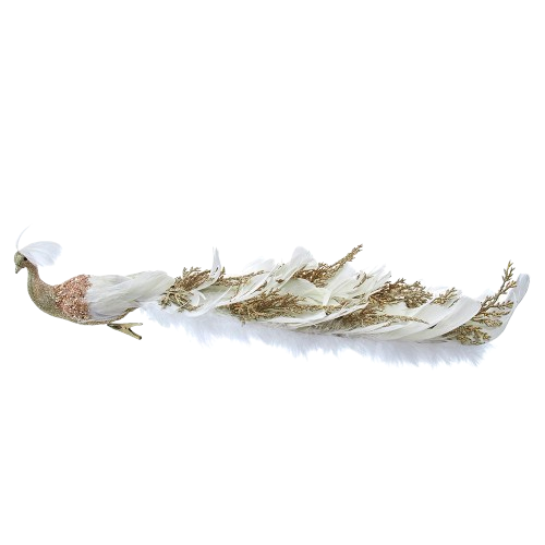 [D4747] 19.25"PLASTIC GOLD & WHITE PEACOCK