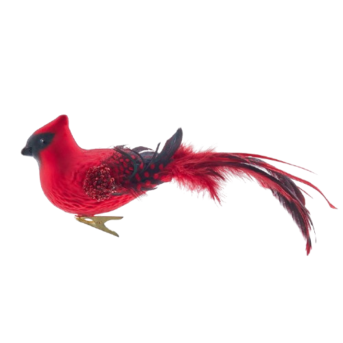 [D4750] 9"GLASS RED CARDINAL BIRD CLIP