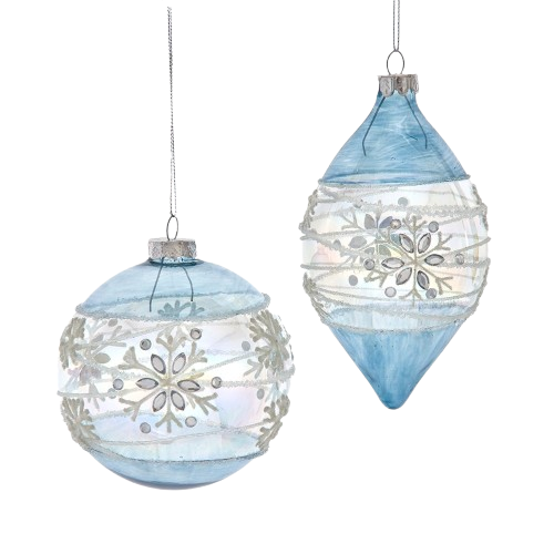 [F2396] GLASS BLUE & CLEAR TRANSLUCENT BALL & DROP /  INDIVIDUAL 