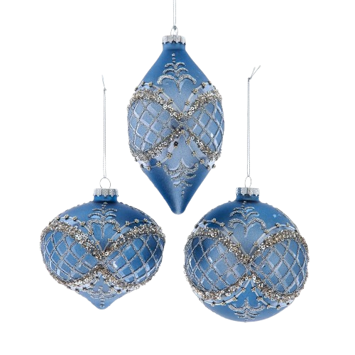 [F2403] GLASS BLUE & PLATINUM BALL, ONION & DROP / INDIVIDUAL 