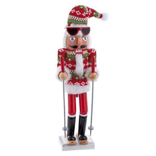 [F2408] 15" SKI SANTA WITH CHRISTMAS SWEATER NUTCRACKER