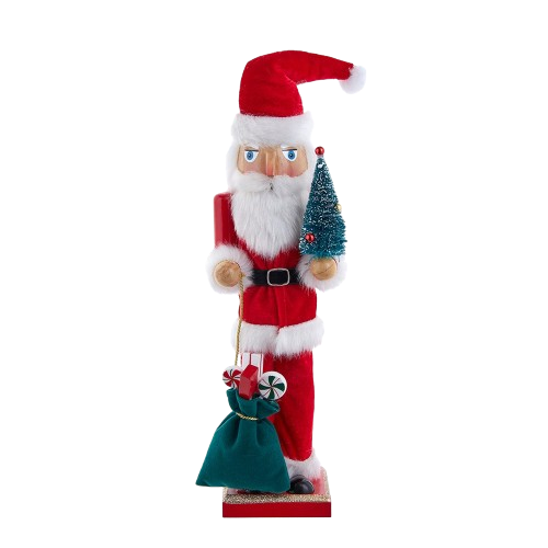 [F2409] 15"WOODEN SANTA W/GIFTS & TREE NUTCRACKER