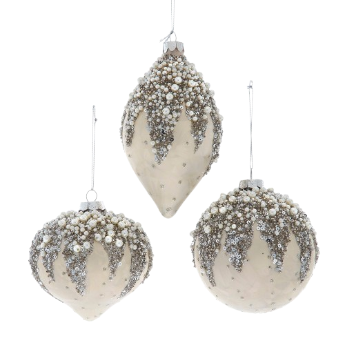 [F2419] GLASS IVORY BEADED BALL, ONION & DROP / INDIVIDUAL 