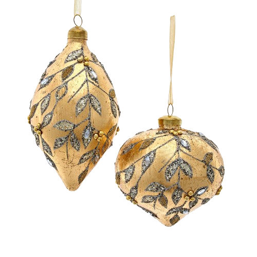 [F2435] GLASS GOLD LEAF WITH SILVER ACCENTS ONION & DROP / INDIVIDUAL 