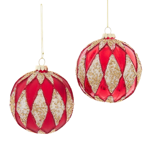[F2437] GLASS RED & GOLD DIAMOND BALL 