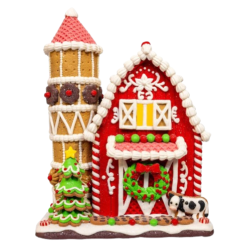 [GBJ0057] 12" BATTERY OPERATED LED GINGERBREAD BARN 