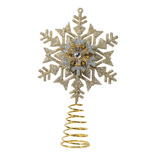 [H9155] 5" CHAMPAGNE GOLD GLITTERED SNOWFLAKE TREETOP