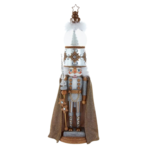 [HA0778] 22" HOLLYWOOD NUTCRACKER MUSICAL  GOLD & SILVER NUTCRACKER WITH WATER GLOBE