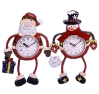 [J3796] 10.5"WOODEN WALL CLOCK SANTA & SNOWMAN / INDIVIDUAL 