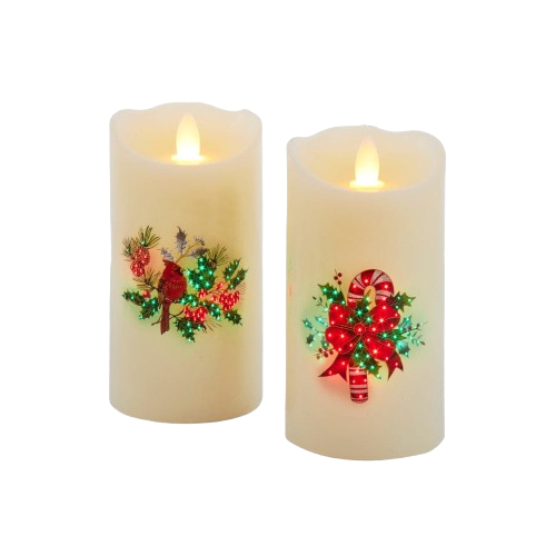 [JEL0004] 6" BATTERY OPERATED FIBER-OPTIC CANDY CANE AND CARDINAL WAX CANDLES / INDIVIDUAL 