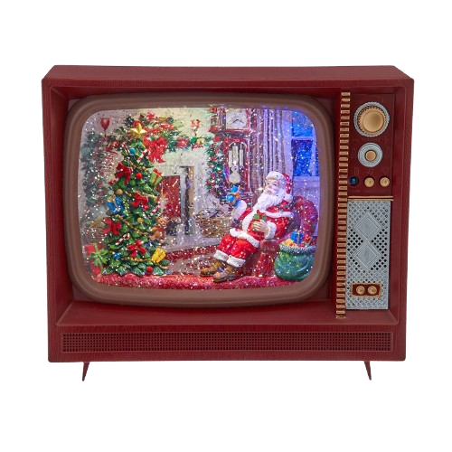 [JEL1058] 8.325 BATTERY OPERATED USB LED MUSICAL TV WITH SPINNING GLITTER WATER TABLE PIECE 
