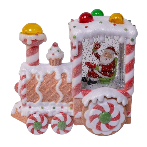 [JEL1063] 7.5" BATTERY OPERATED USB LED LIGHTED SANTA TRAIN LANTERN WITH SPINNING GLITTER WATER