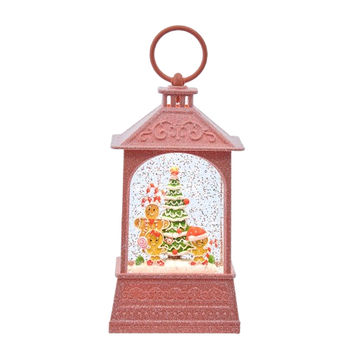 [JEL1071] 8.37" BATTERY OPERATED USB LED LIGHTED GINGERBREAD & TREE SCENE WATER LANTERN 