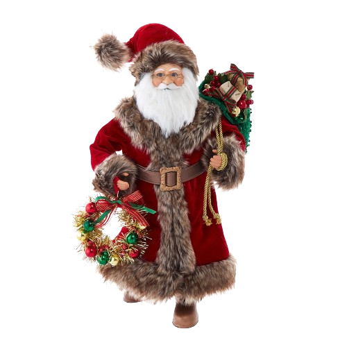 [KK0145] 14" KSA KRINGLES SANTA WITH GRAY FUR & WREATH