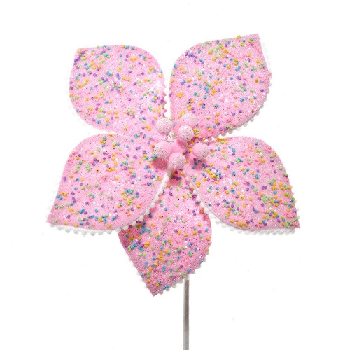 [L0200] SOFT PINK POINSETTIA WITH SPRINKLES PICK 