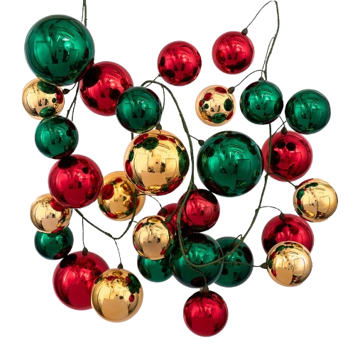 [PL3007] 6" 80MM-120MM SHINY RED, GREEN & GOLD BALL GARLAND