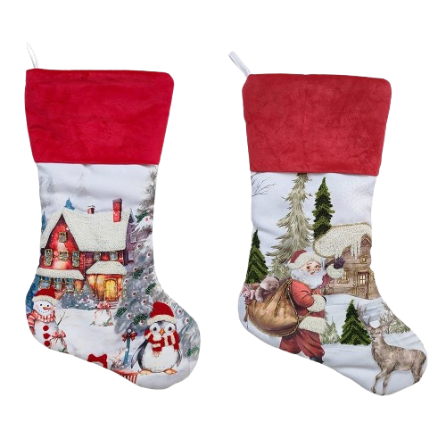[SG0321] PENGUIN & SANTA VELVET STOCKINGS / INDIVIDUAL 