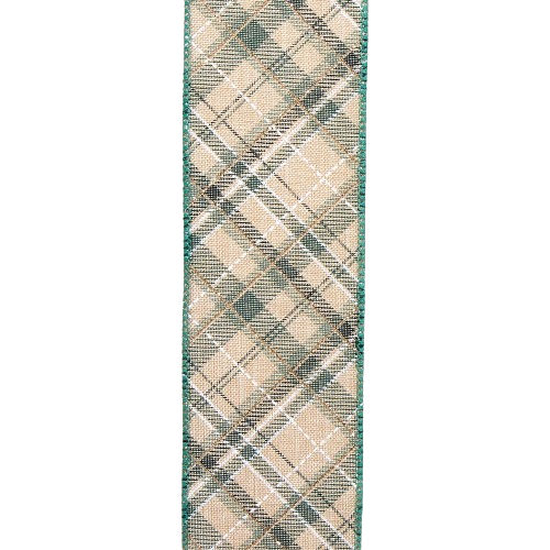 [T3891] GREEN PLAID DOUBLE WIRE RIBBON 