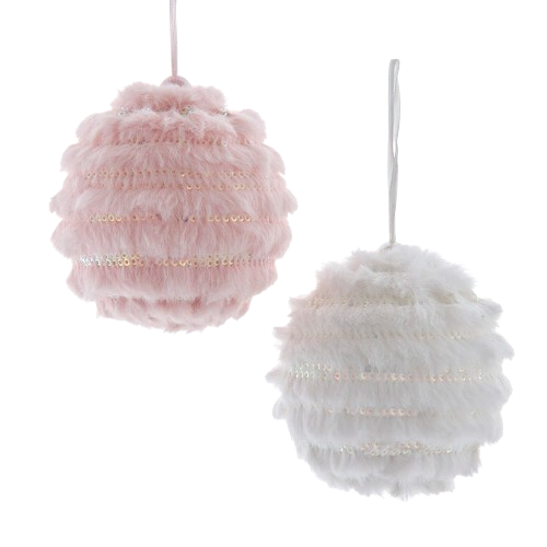 [TD1789] FUZZY WHITE & PINK BALL ORNAMENTS / INDIVIDUAL 