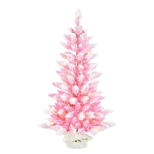 [TR2400LED] 3' PRE-LIT LED FLOCKED PINK SLIM TREE 