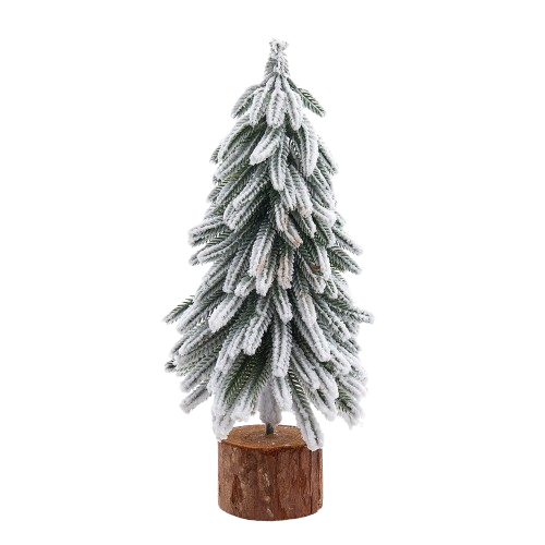 [TR3292] 13.5" FLOCKING PINE TREE WITH WOOD BASE 