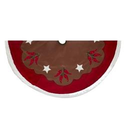 [TS0236] 48"VINYL & CORDUROY BROWN & RED CHILI PEPPER APPLIQUE TREESKIRT WITH SHERPA BORDER & EMBROIDERY