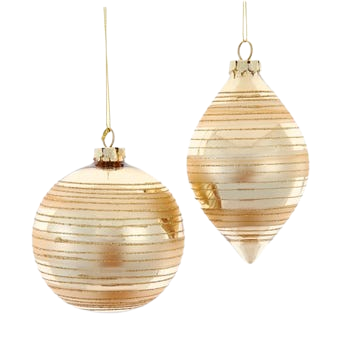 [D4719] Glass Gold Ball & Onion Ornaments, 2 Assorted