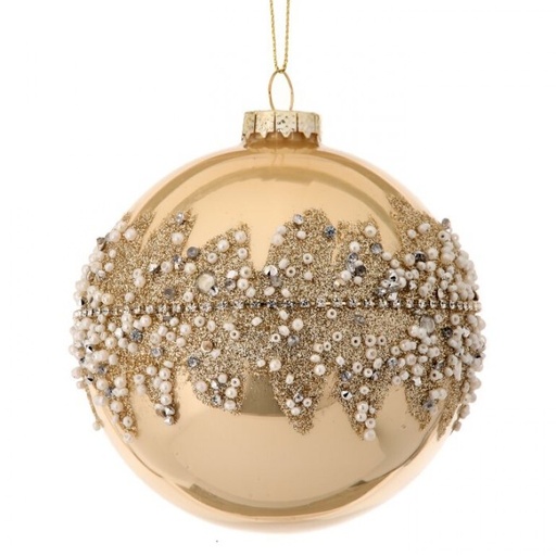[MTX64226] 4" GLASS OPULENT PEARL ENCRUST BALL ORNAMENT