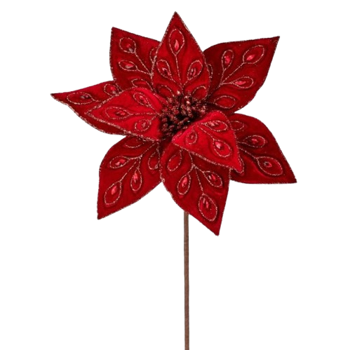 [MTX75832] 22" BEJEWELED POINSETTIA STEM RED 