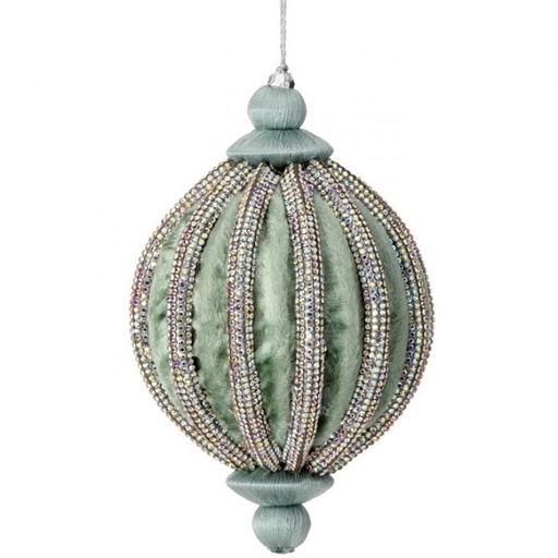 [MTX72839] 6.5" VELVET W/JEWEL FINIAL ORNAMENT - MINT GREEN