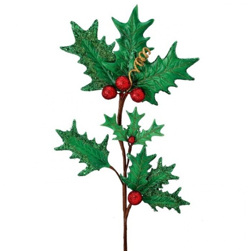 [MTX72892] 25" LARGE GLITTER HOLLY SPRAY W/BERRIES