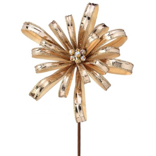 [MTX72897] 18" VELVET W/GLTTER RIBBON BLOSSOM STEM - CHAMPAGNE