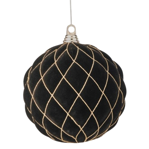 [MTX76072] 200MM VP FLCK W/GLTR DIAMOND BALL ORNAMENT - BLACK 