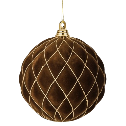 [MTX76072] 200MM VP FLCK W/GLTR DIAMOND BALL ORNAMENT - CHOCOLATE