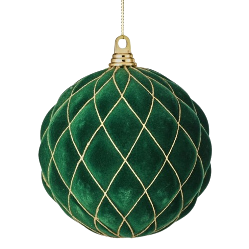 [MTX76072] 200MM VP FLCK W/GLTR DIAMOND BALL ORNAMENT - DARK GREEN 