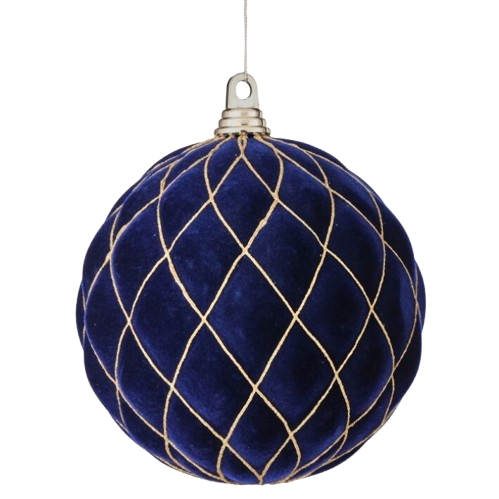 [MTX76072] 200MM VP FLCK W/GLTR DIAMOND BALL ORNAMENT - MIDNIGHT BLUE