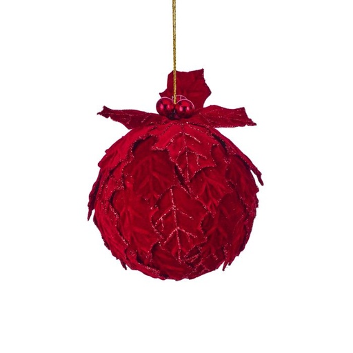 [MTX73409] 6" VELVET HOLLY LEAF KISSING BALLW/BALL