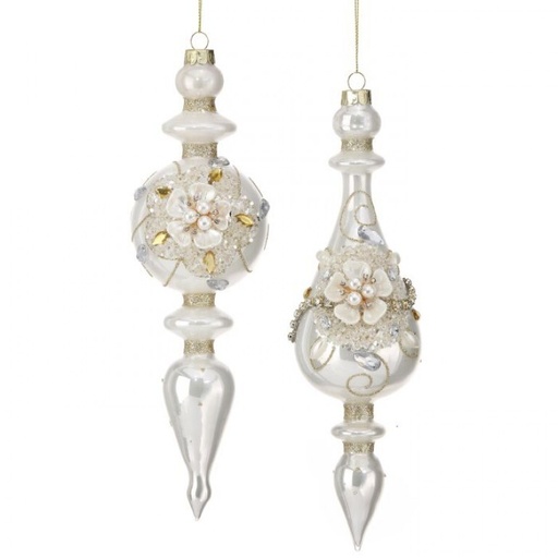 [MTX73621] 10" GLS W/FLOWER JEWEL FINIAL ORNAMENT 2/AST