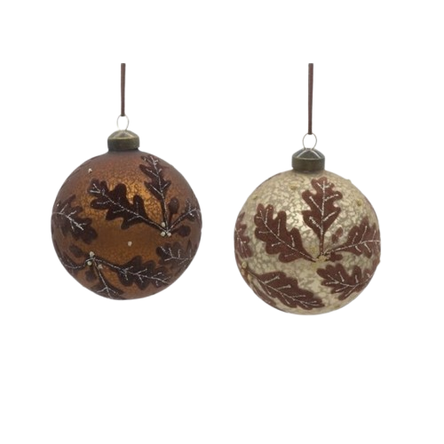 [MTX73663] 4" GLS FLOCKED LEAF ORNAMENT 2/AST