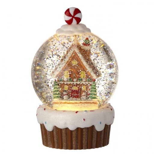 [MTX74287] 7"LED/BTY/TMR USB GINGB CCAKE WATER GLOBE
