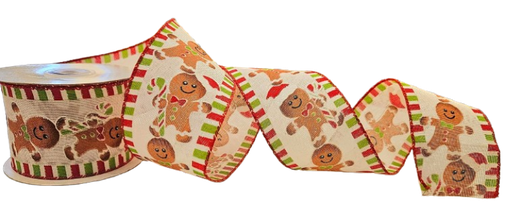 [93525W-030-40F] GINGERBREAD TICKING SPARKLE WIRED EDGE 2.5¨X10Y