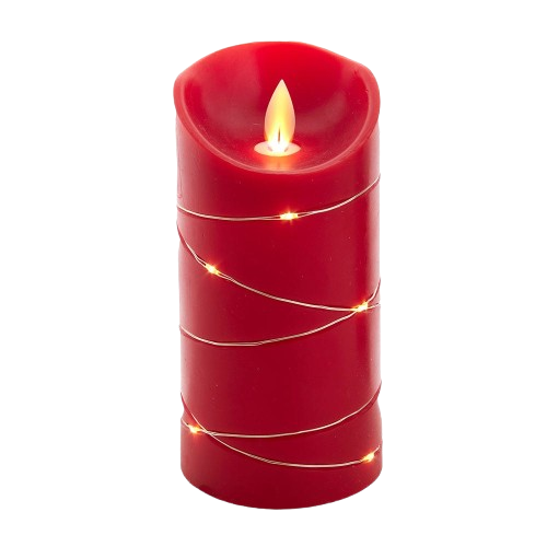 [JEL0981] 6" BATTERY OPERATED FLICKER FLAME RED CANDLE WITH FAIRY LIGHTS