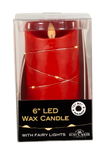 [JEL0981] 6" BATTERY OPERATED FLICKER FLAME RED CANDLE WITH FAIRY LIGHTS