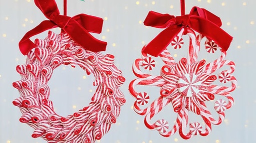 [086131634970] PEPPERMINT WREATH ORNAMENTS