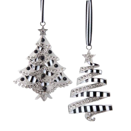 [D3971] BLACK AND WHITE TREE WITH ORNAMENTS