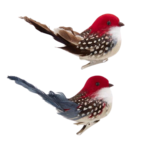 [H6136] BROWN AND GREY BIRD  CLIP-ON ORNAMENTS / INDIVIDUAL 