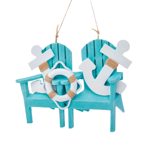 [A1810] Adirondack Chair With Anchor Family Of 2 Ornament For Personalization