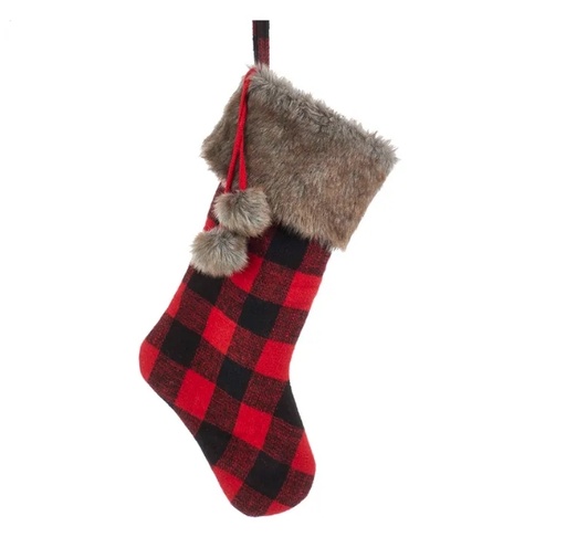 [SG0172] FABRIC PLAID STOCKING W/FUR CUFF